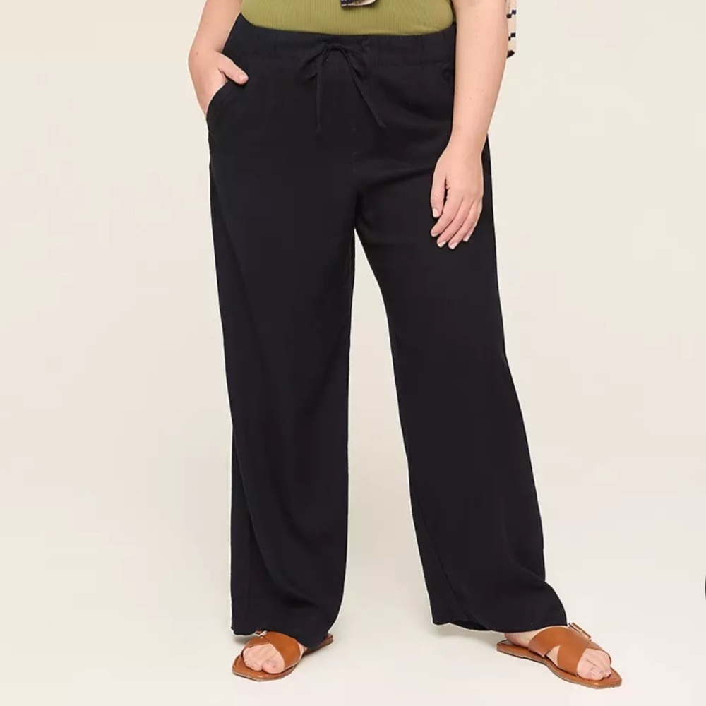 Lane Bryant Linen Wide Leg Pants-Navy Blue-Size 18